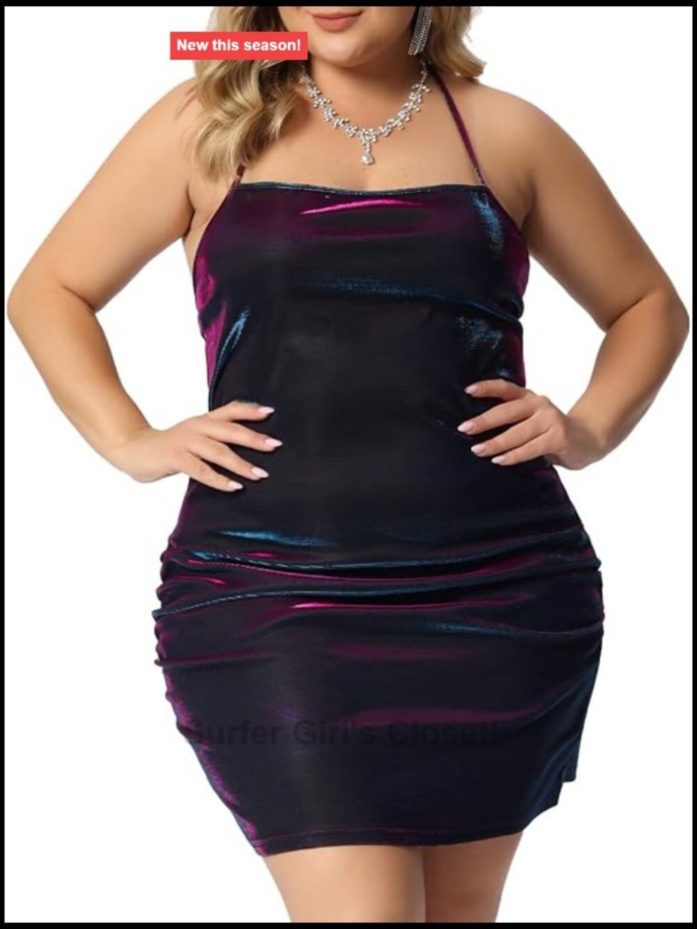 Plus Size Bodycon Mini Dress with Spaghetti Straps and Cowl Neck, Club Party